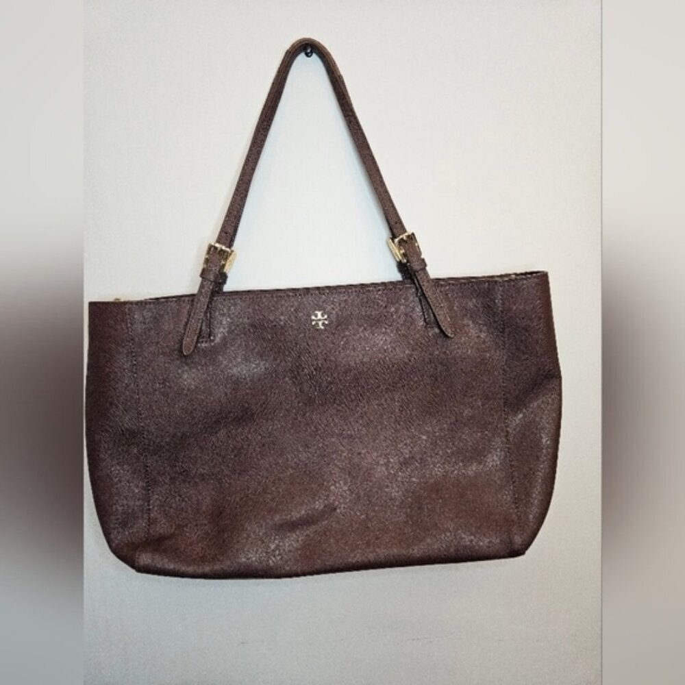 Tory Burch Emerson Large Burgundy Buckle  Leather Tote Bag